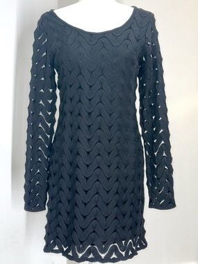 Free People Black Open Back Crochet Knit Mini Dress Women’s Small